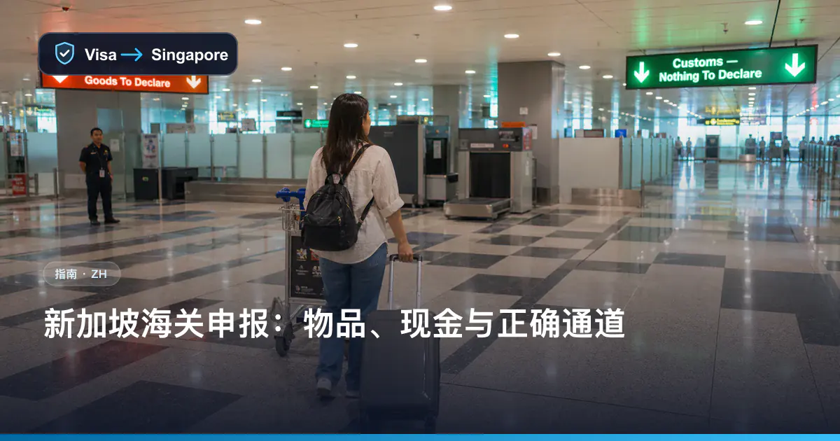 示意图：旅客在樟宜机场领取行李后选择红色或绿色海关通道