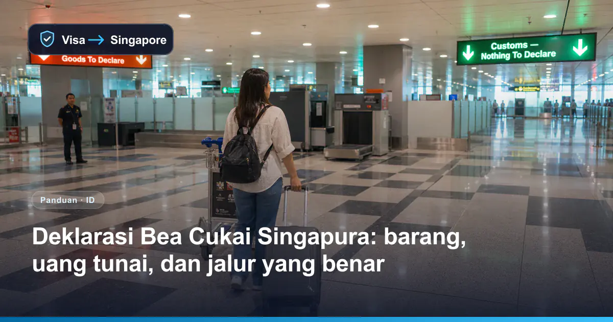 Ilustrasi pelancong memilih Saluran Merah atau Hijau Bea Cukai setelah mengambil bagasi di Bandara Changi