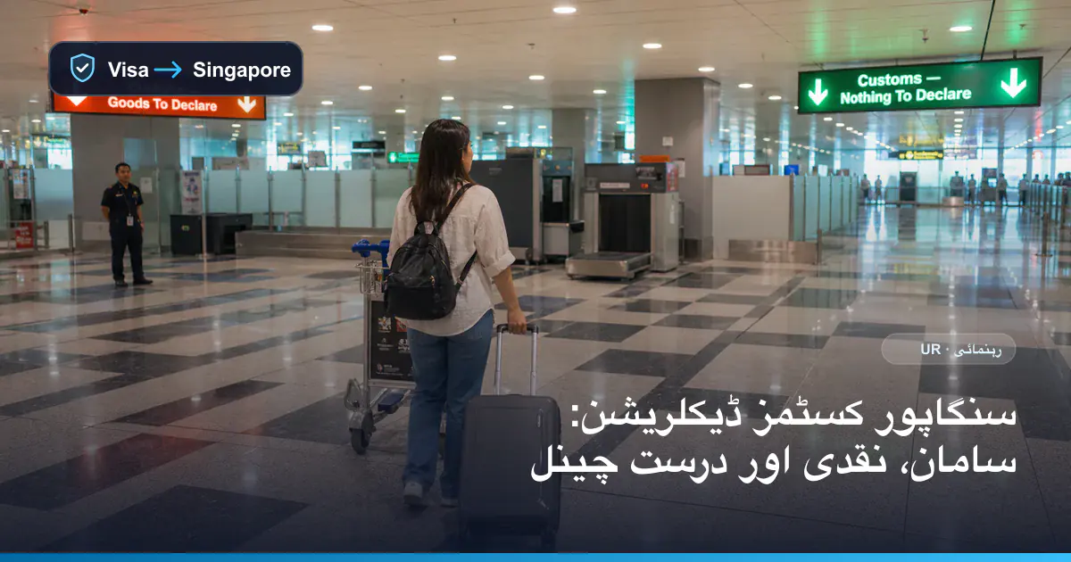 وضاحتی منظر: چانگی ایئرپورٹ پر سامان لینے کے بعد مسافر سرخ یا سبز کسٹمز چینل منتخب کر رہی ہے