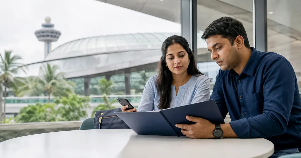Travellers reviewing a Singapore visa preparation checklist together